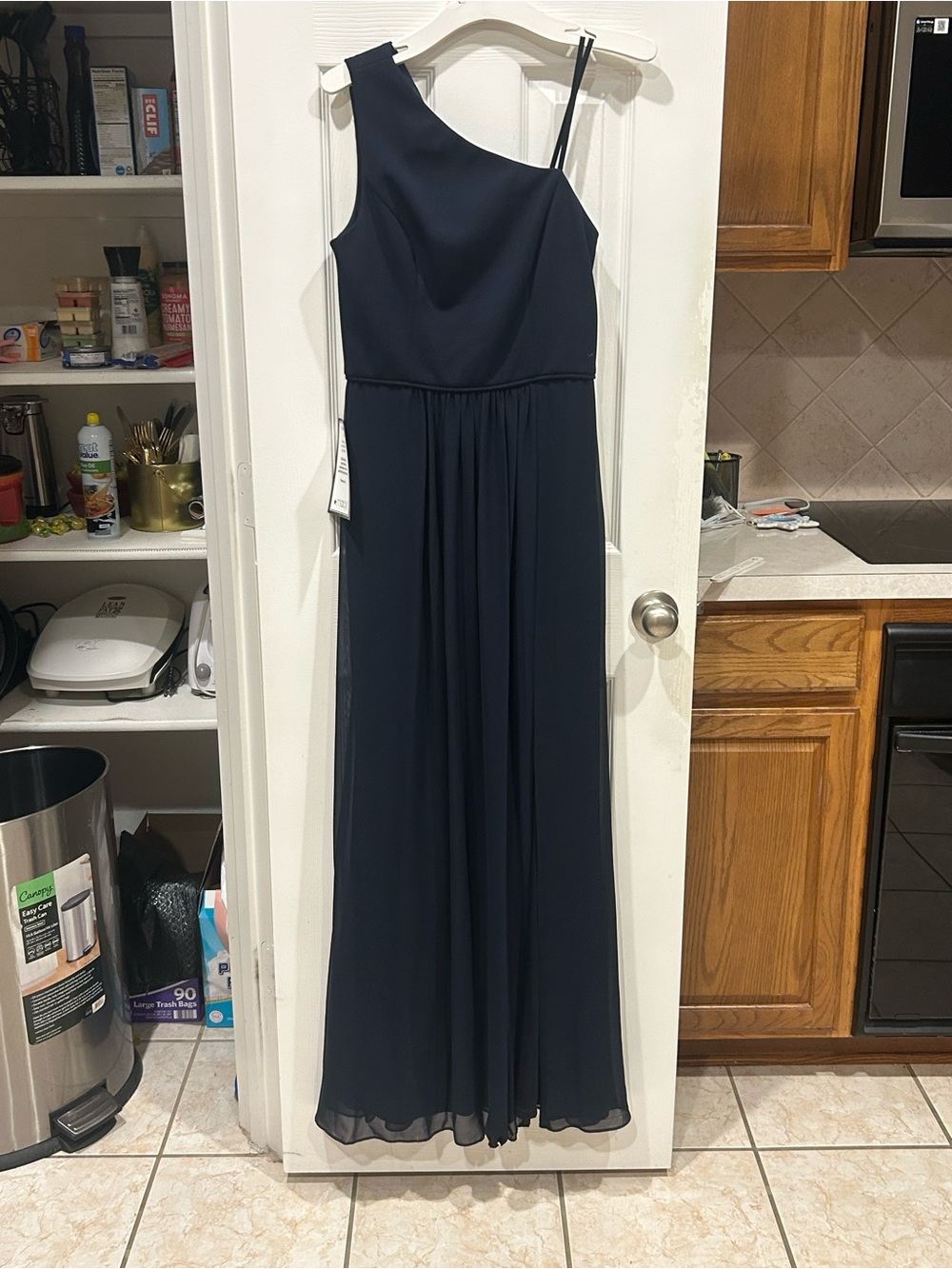 Adrianna Papell One-Shoulder Formal Flowing Gown in Midnight 4 NWT